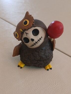 Cute Owl Skeleton Figurine with Red Balloon
